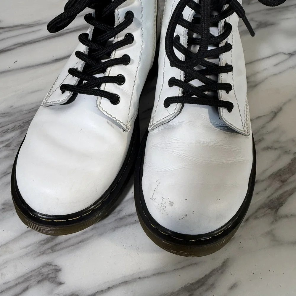 Doc Dr Martens White Lace Up Boots 1460 Size 3 Junior Youth Leather Grunge